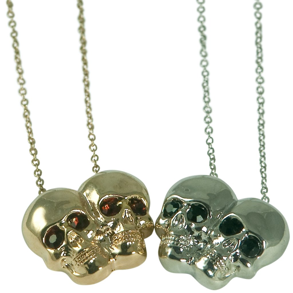 Skull Double Pendant Necklace With Crystal Eyes